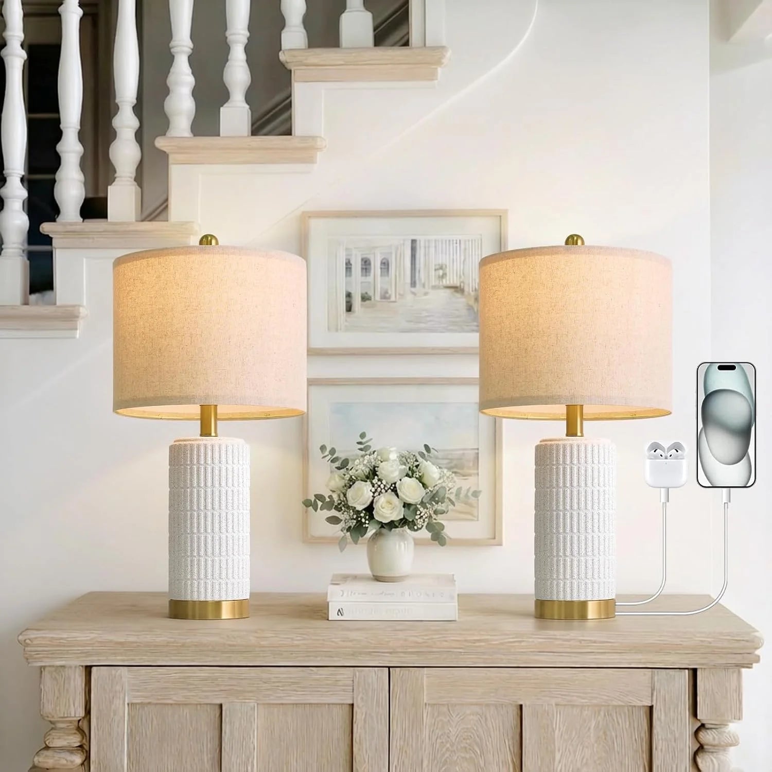 PoKat 20.75" Small Modern Ceramic Table Lamps Set of 2 bifanuoyard - Image 8