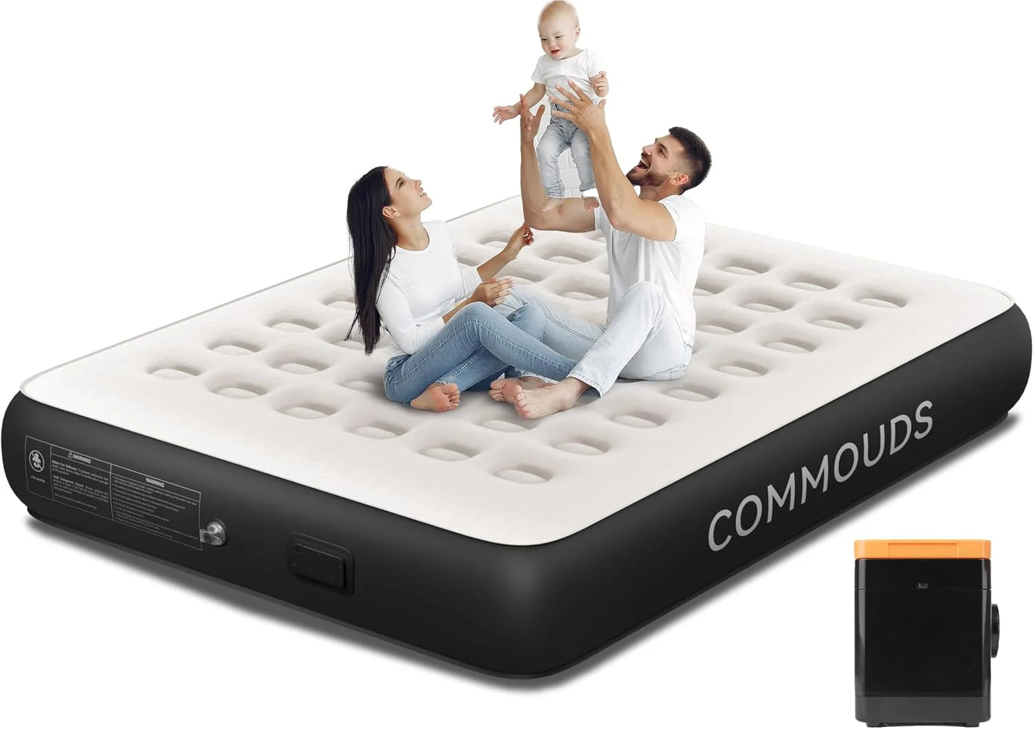 COMMOUDS Queen Air Mattress with 2000mAh Battery Powered Pump, 18 Raised Inflatable Mattress, Portable Blow up Mattress bifanuoyard