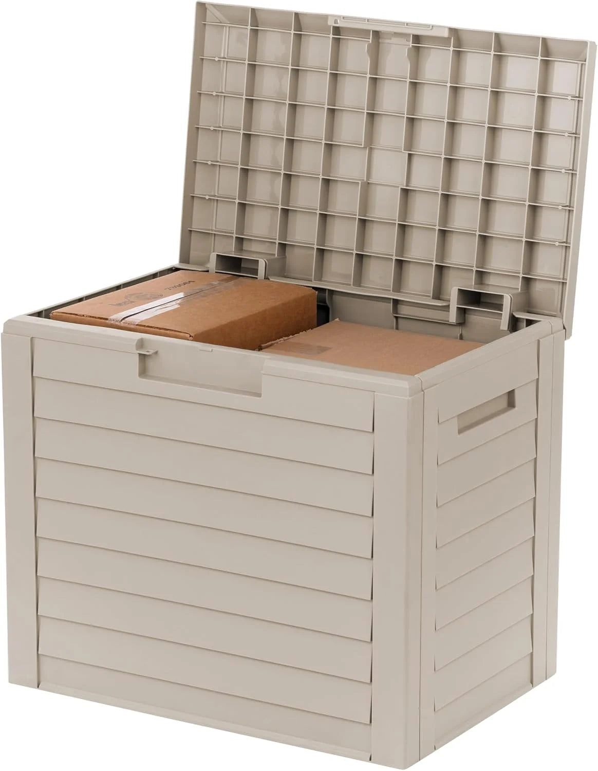 New Arrivals USA 35 Gallon Outdoor Deck Box, Lockable, Weather-Resistant, Beige - Image 2