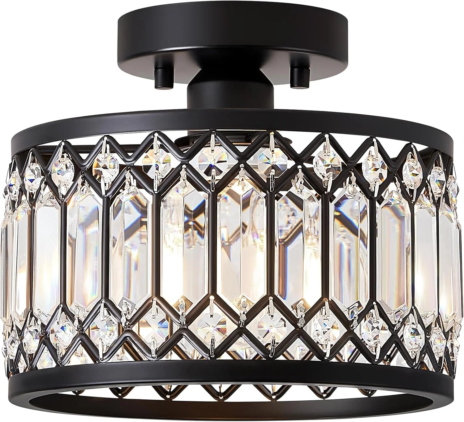 New Arrivals Crystal Black Ceiling Light, Modern Semi Flush Mount Ceiling Lighting Fixture - Image 3