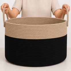 Alternative view of OrganiHaus Round Toy Basket & Blanket Basket, Cotton Rope 20×13, Full Honey, Round Cotton Rope Basket, 20×13 bifanuoyard