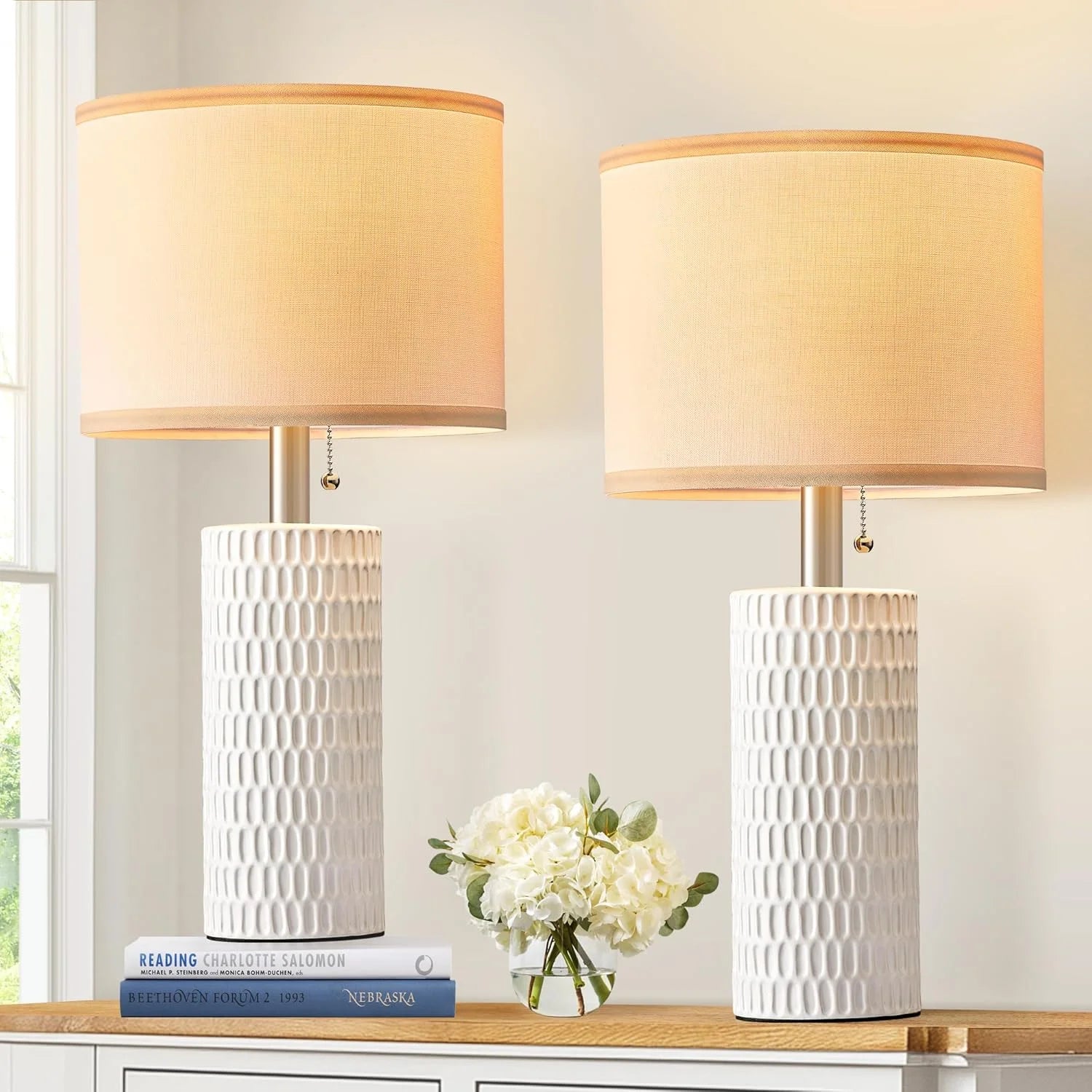 Reaketon 20.5 Modern Ceramic Table Lamps for Bedroom Set of 2, Farmhouse Table Lamp for Living Room Office Dorm bifanuoyard - Image 11