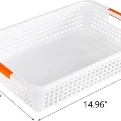 Alternative view of New Arrivals Large Plastic Storage Basket with Handle, 15 x 10 x 3 Inch Pantry Organizer Basket Bins Desktop Paper