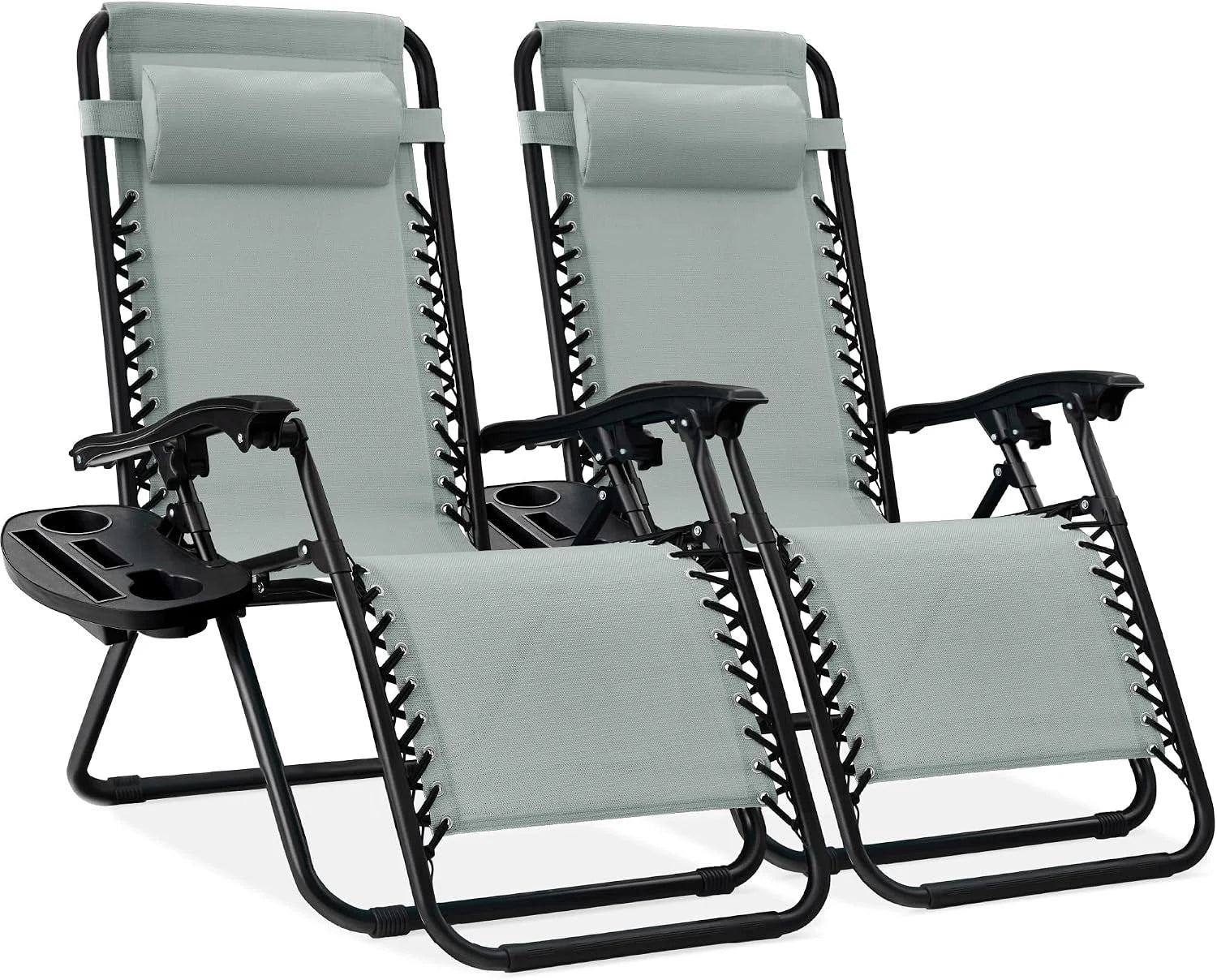 New Arrivals Choice Products Set of 2 Adjustable Steel Mesh Zero Gravity Lounge Chair Recliners w/Pillows and Cup Holder Trays - Image 56