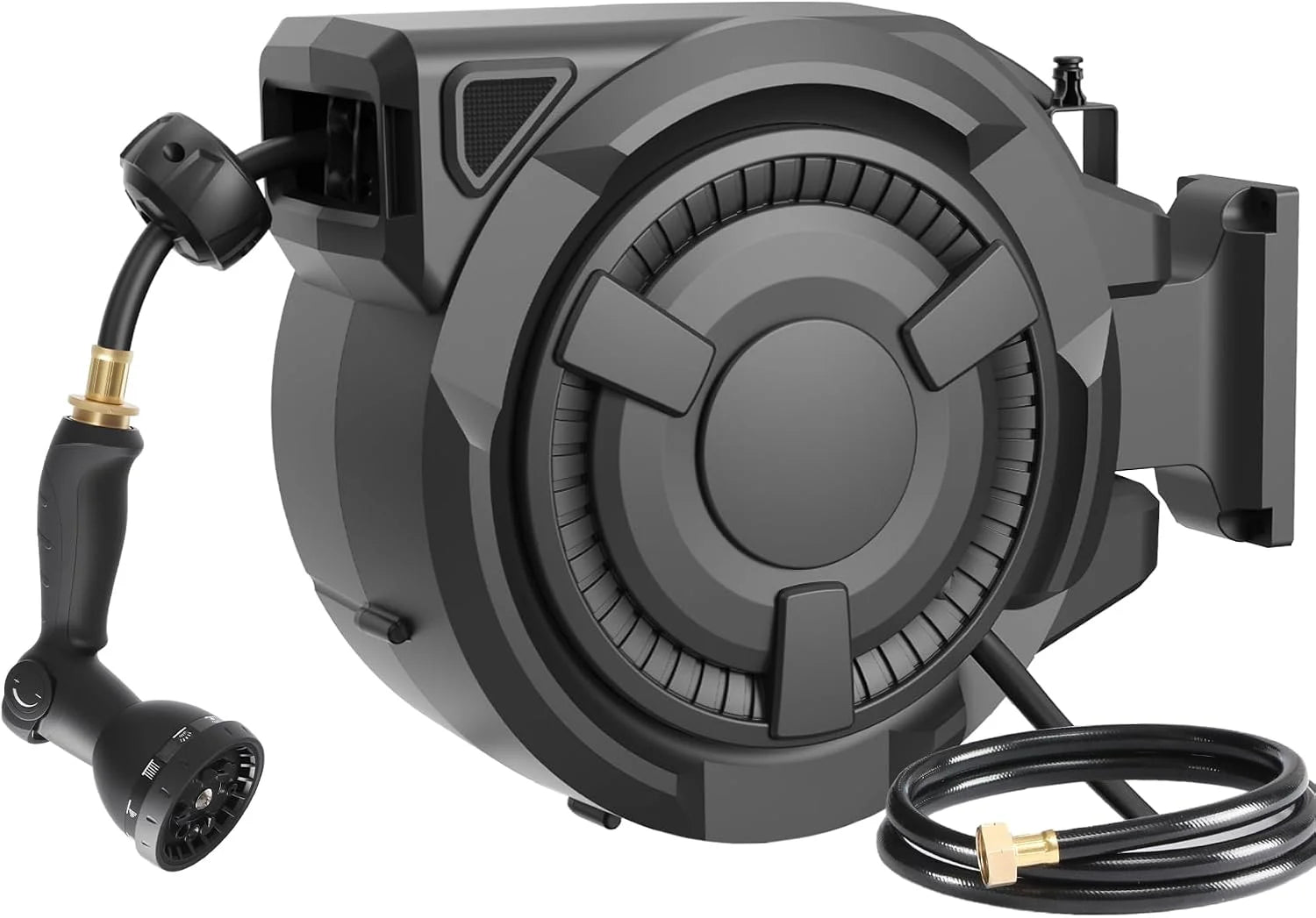 wikiwiki Retractable Garden Hose Reel 1/2 in x 100 ft, Heavy Duty Wall Mounted Hose Reel with 10- Function Sprayer bifanuoyard