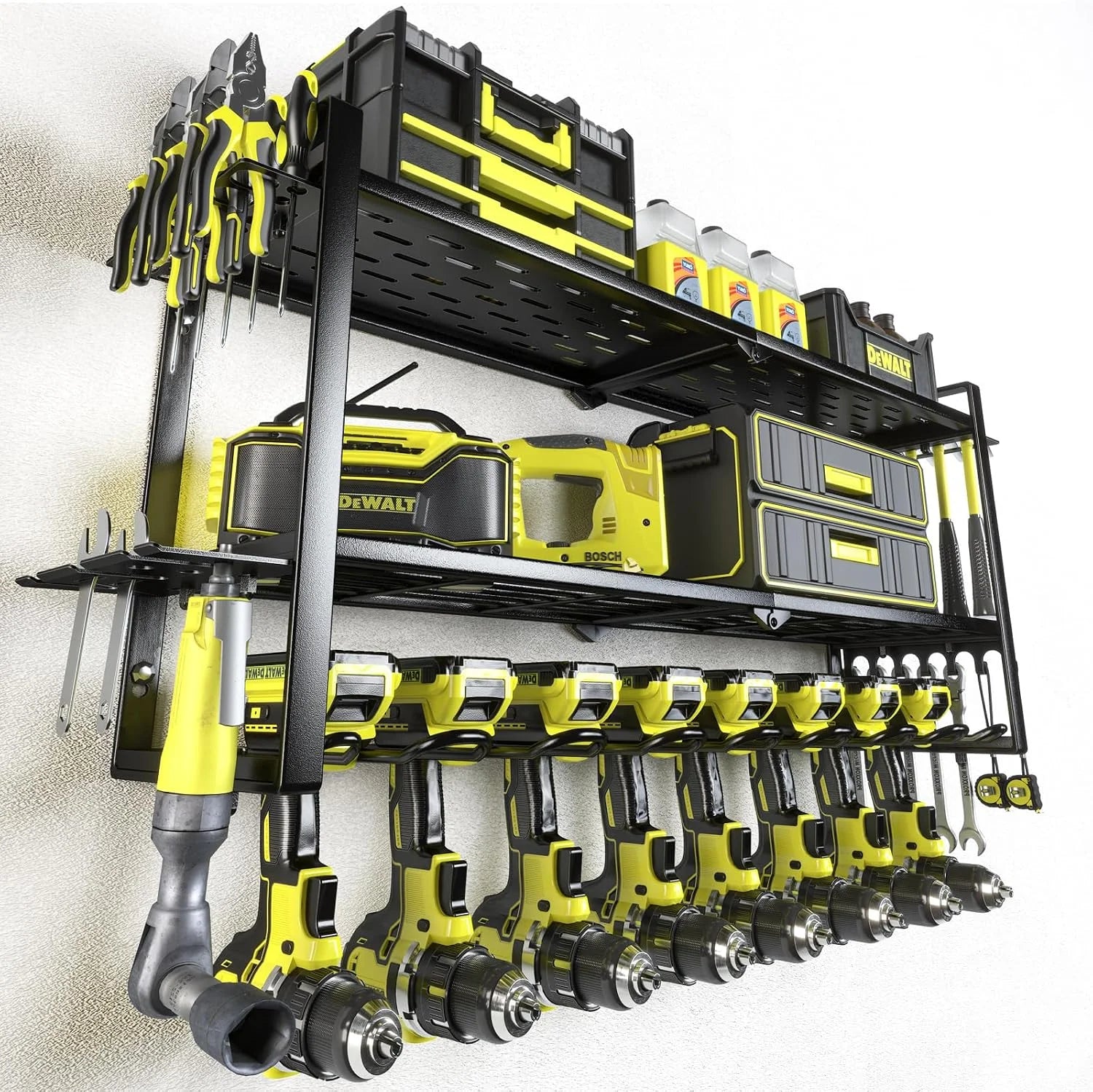 New Arrivals Power Tool Organizer Large 8 Drill Holder Wall Mount Heavy Duty Metal Tool Shelf with 12 Hooks Storage Rack for " For Garage - Image 3