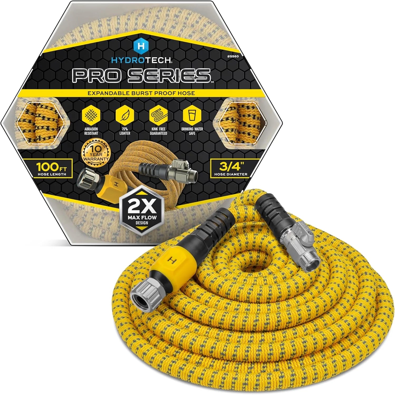 HydroTech Pro Series 100 ft Max Flow Garden Hose, 3/4 in Diameter, Patented Force Control Technology delivers 2x max bifanuoyard - Image 2