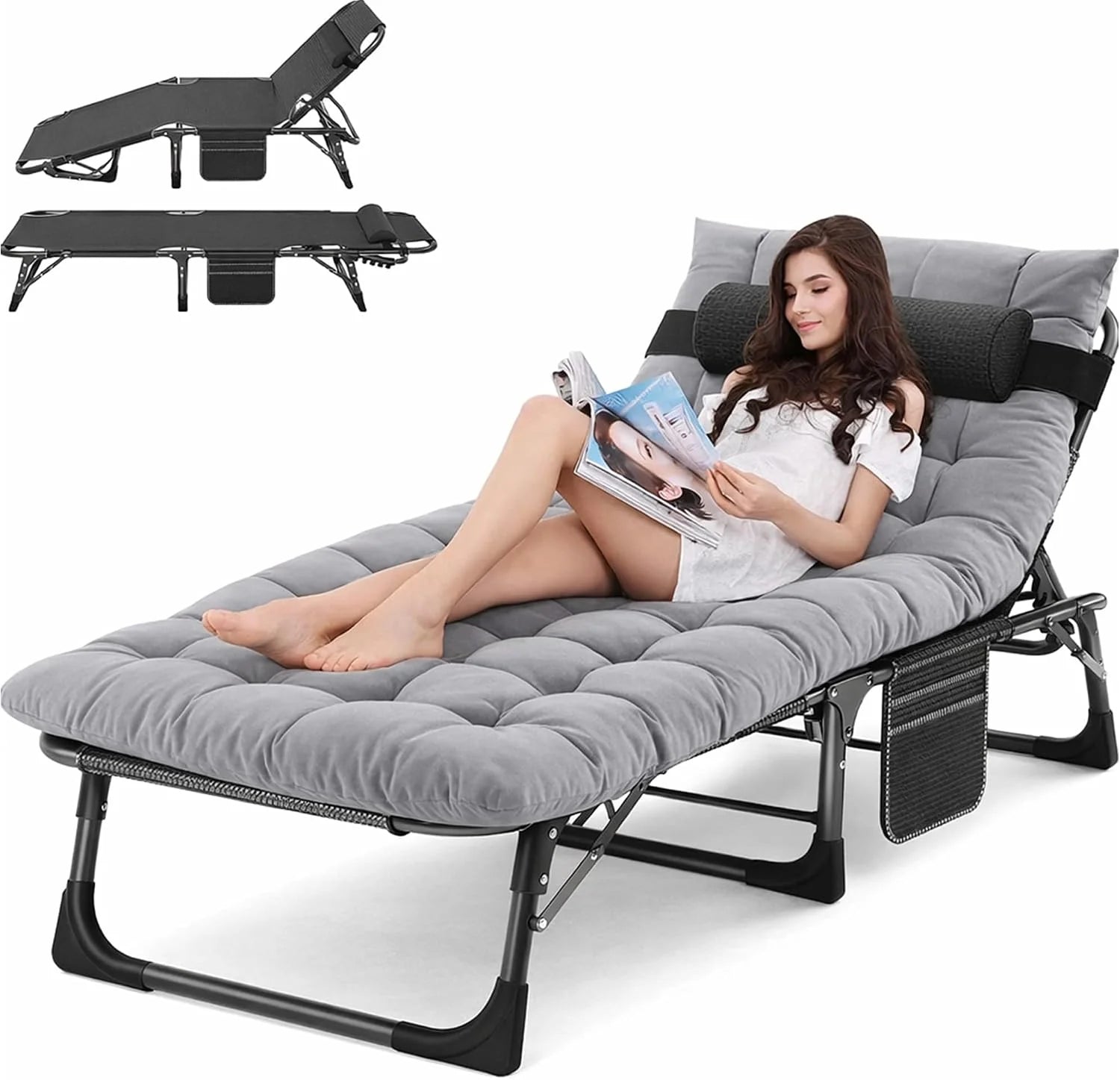 New Arrivals Heavy Duty Tanning Chair, Outdoor 5-Position Folding Chaise Lounge Chair with Pad, Portable Beach Lounge Chair - Image 17