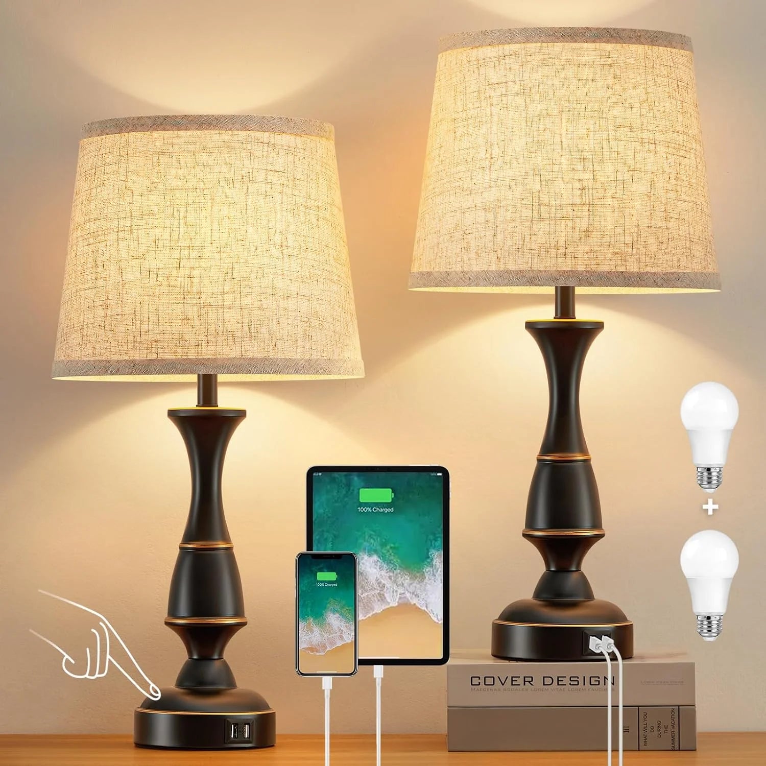 Luvkczc Table Lamp Set of 2, 19 Farmhouse Vintage Bedside Lamps for Living Room & Bedroom bifanuoyard - Image 11