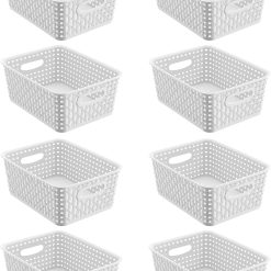 Black Storage Baskets, Plastic Woven Organizer Baskets, Stackable Shelf Baskets for Closet, Pantry