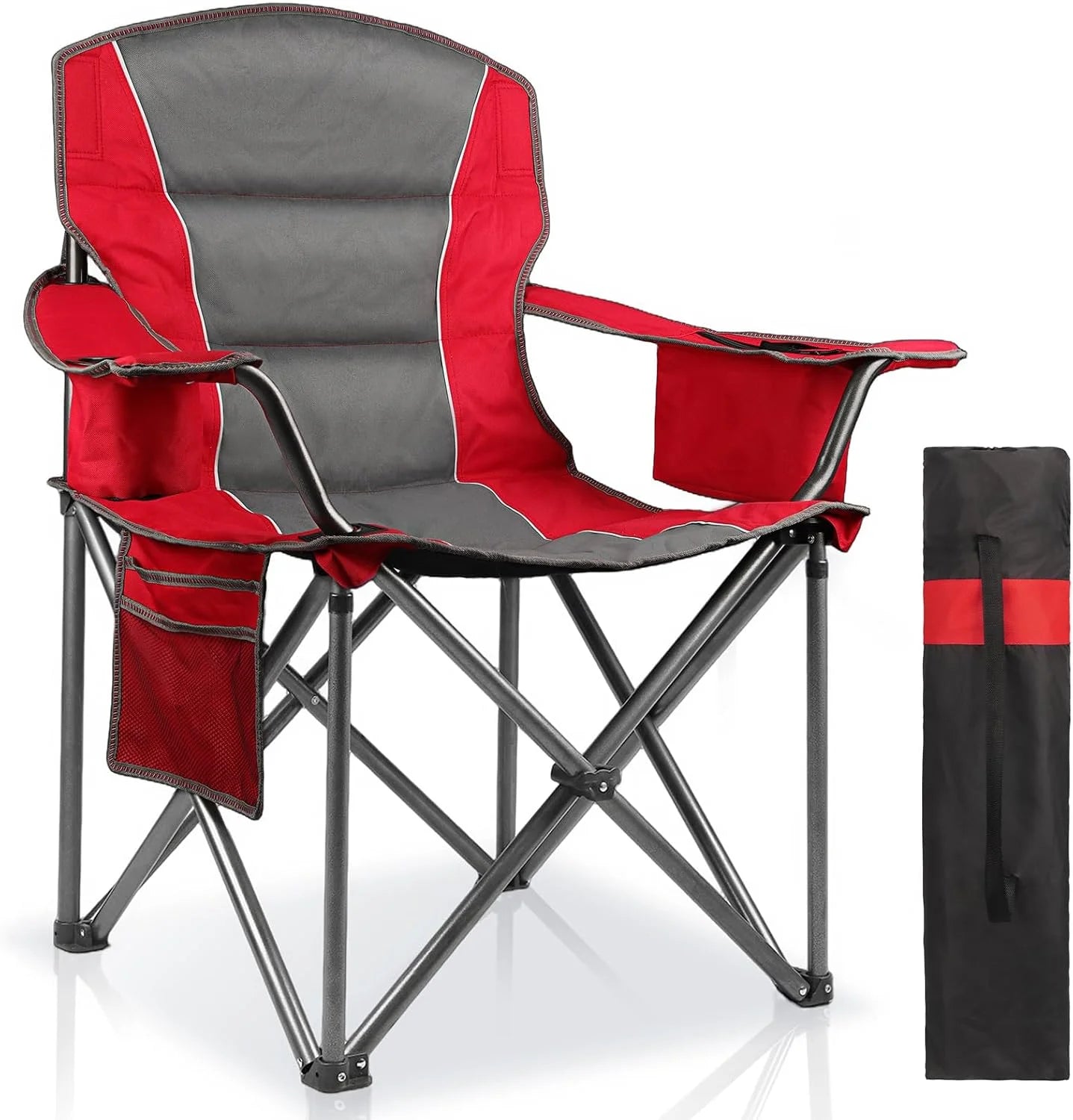 New Arrivals 2 Pack Padded Oversized Camping Chairs for Adults, Heavy Duty Support 400 Lbs, Folding Portable Lawn Chair - Image 4