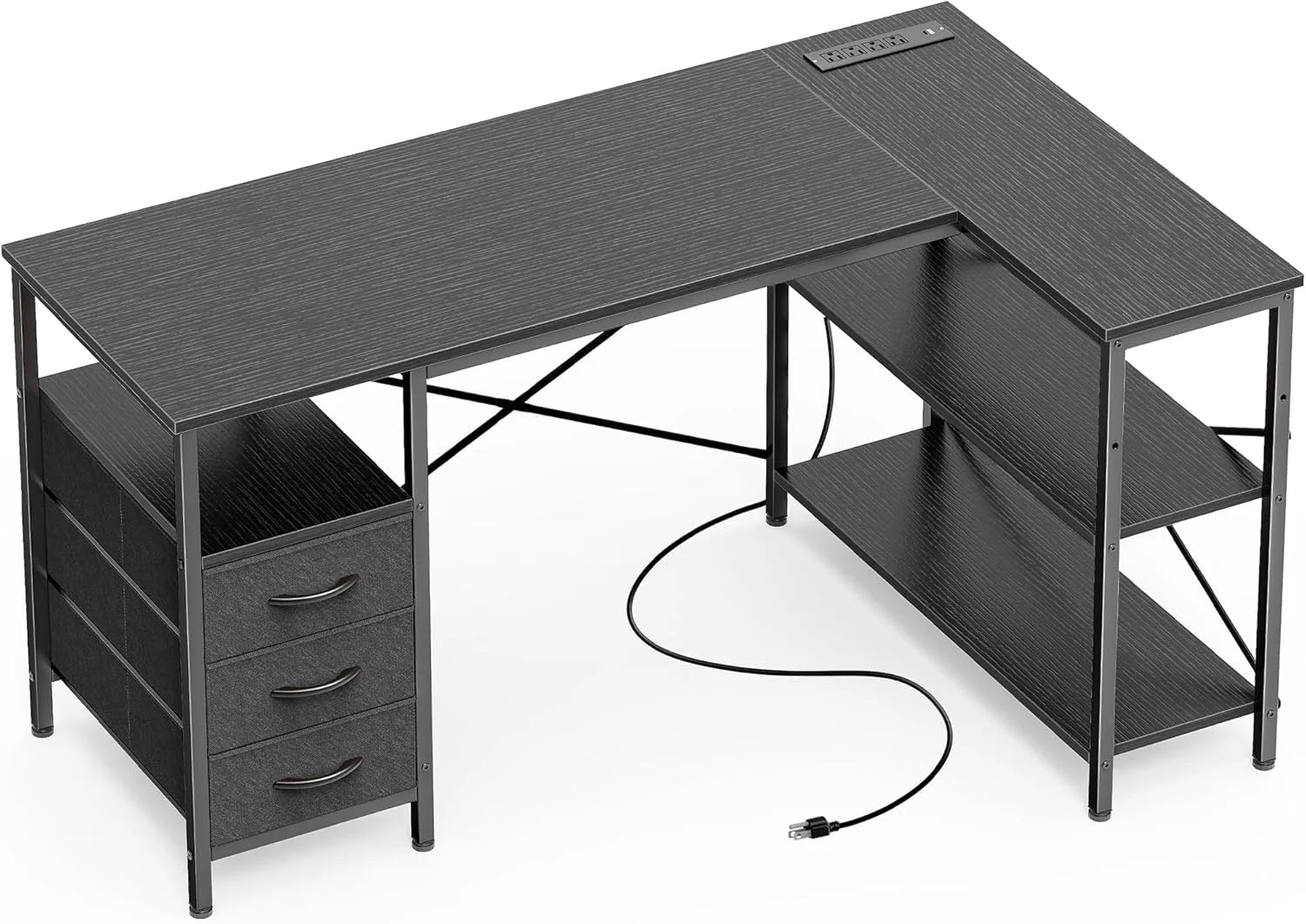 New Arrivals L Shaped Office Desk with Power Outlets, 47 Inch Computer Desk with 3 Drawers