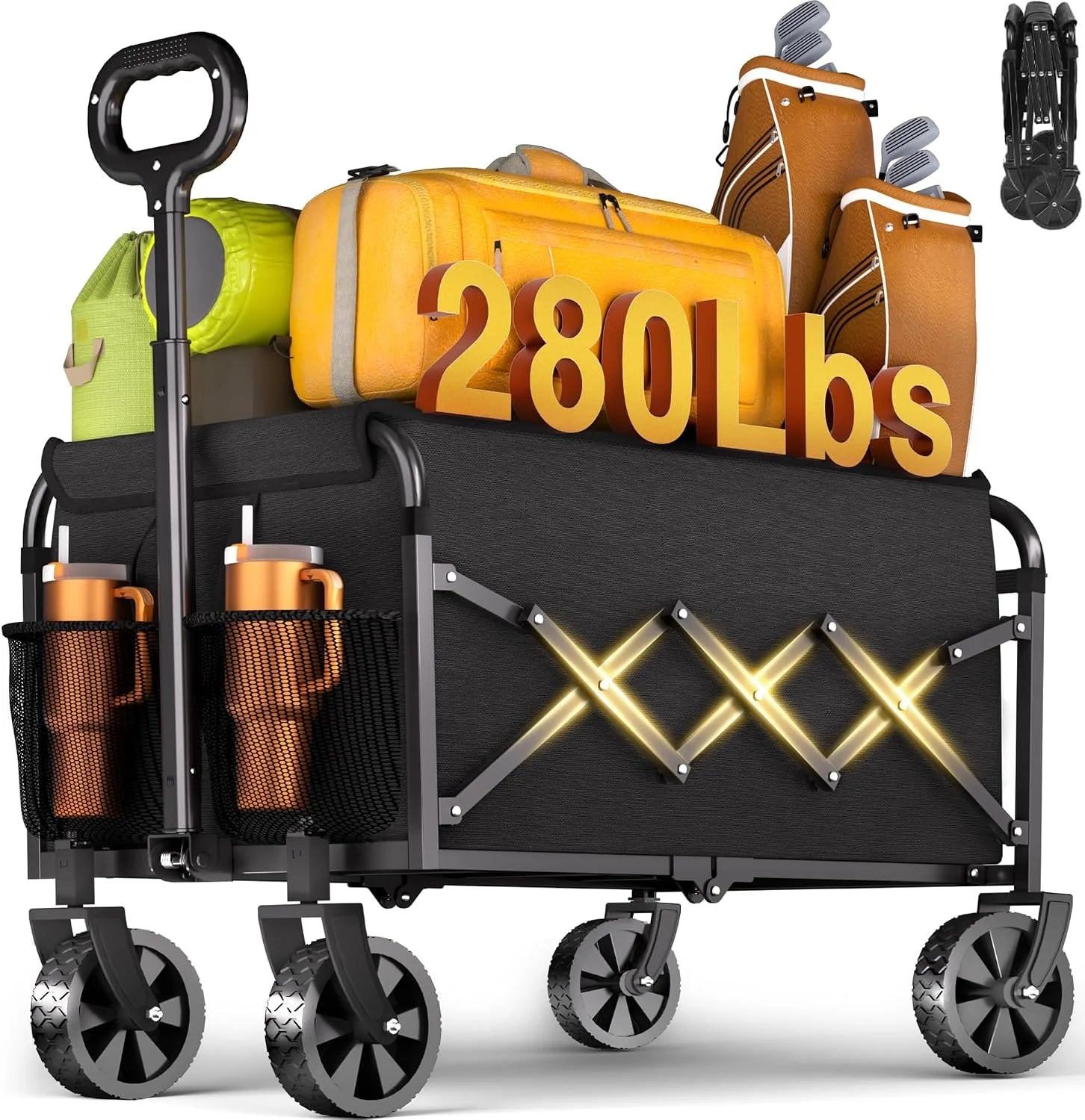 Wagons Carts Foldable " 280Lbs Collapsible Wagon Cart with Wheels Portable " Folding Wagon Lightweight for Camping - Image 2