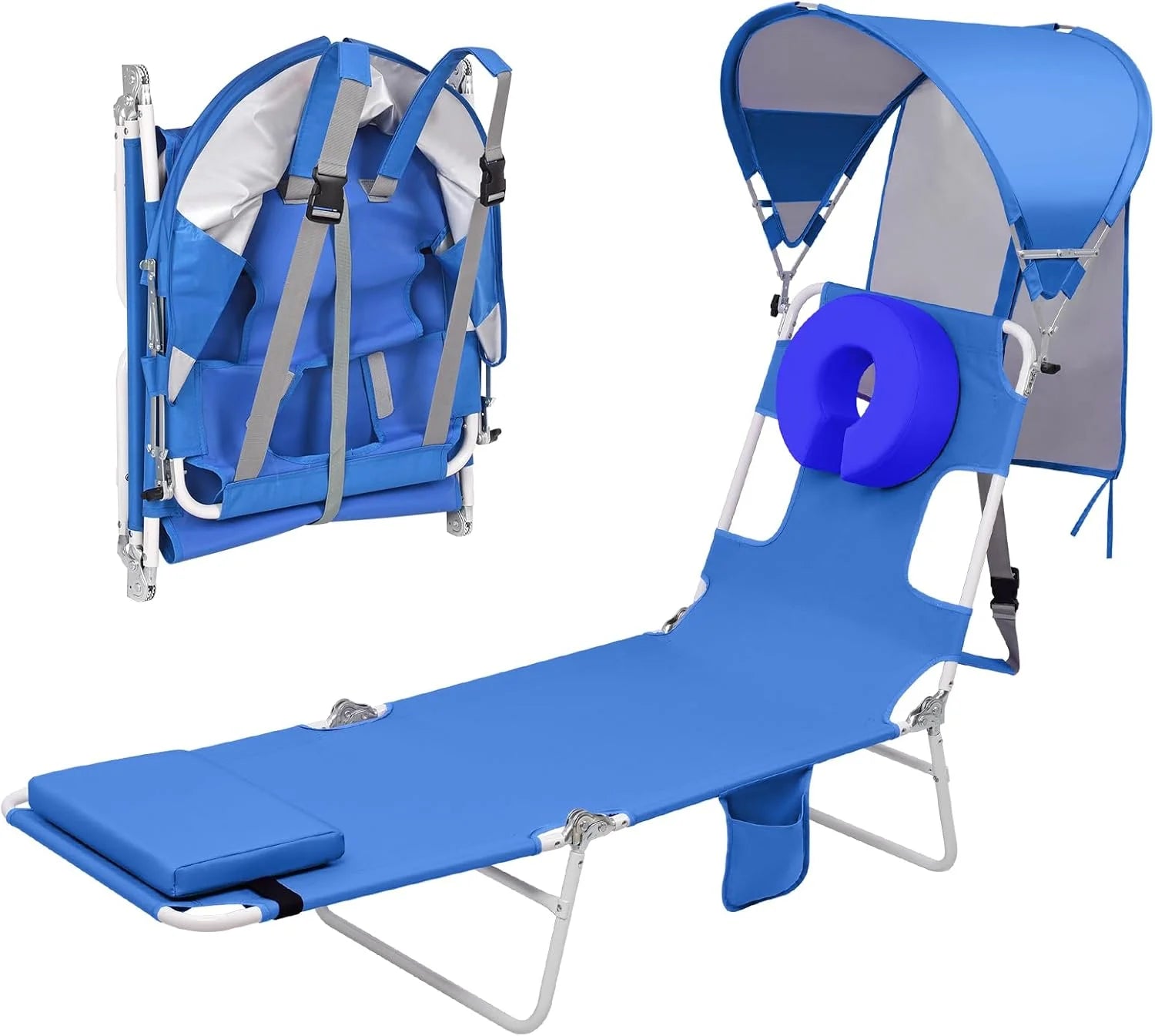 New Arrivals Beach Tanning Lounge Chair with Canopy Shade Face Hole Padded Adjustable Washable, 6 Position Layout Chair - Image 2