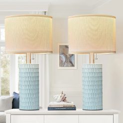 Reaketon 20.5 Modern Ceramic Table Lamps for Bedroom Set of 2, Farmhouse Table Lamp for Living Room Office Dorm bifanuoyard