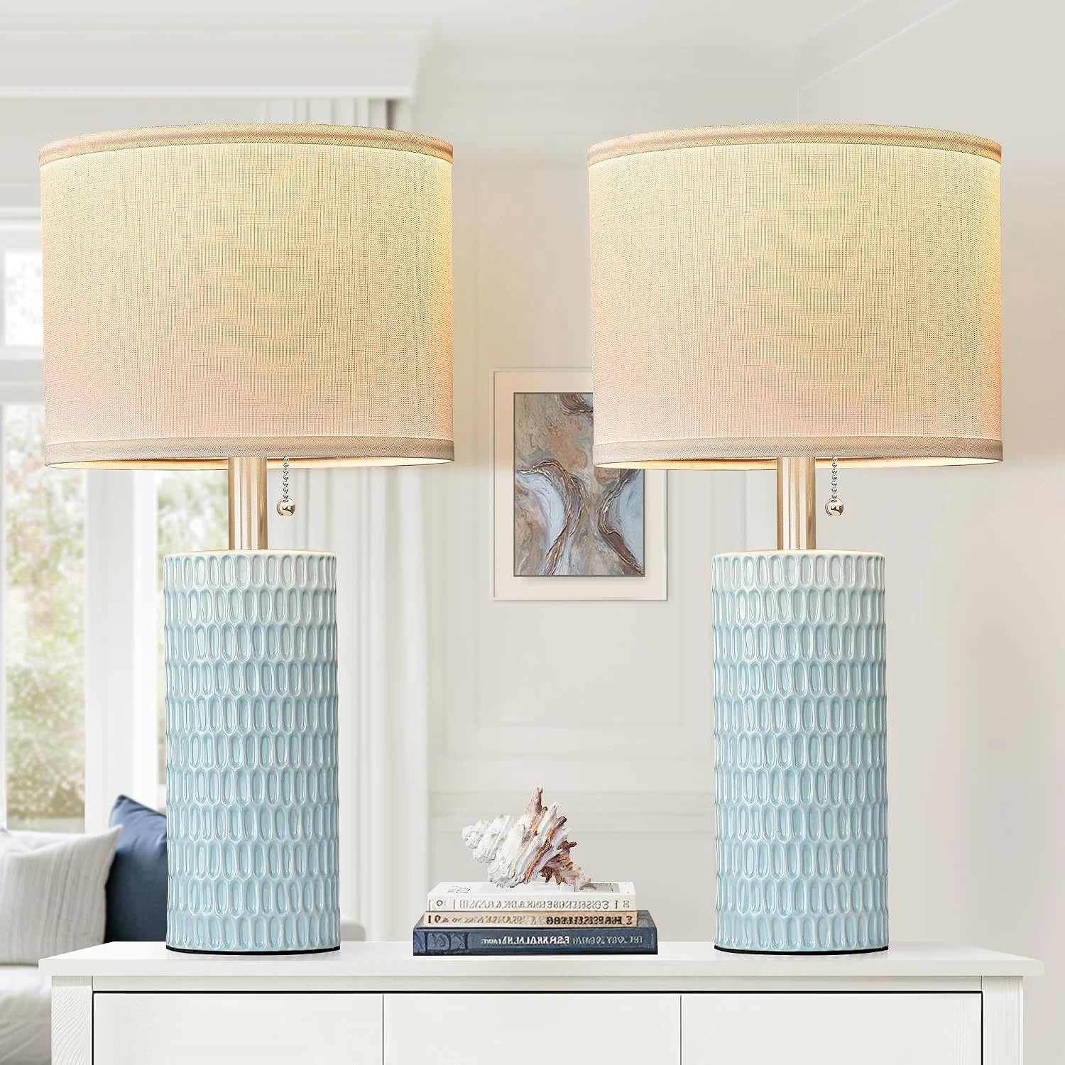 Reaketon 20.5 Modern Ceramic Table Lamps for Bedroom Set of 2, Farmhouse Table Lamp for Living Room Office Dorm bifanuoyard