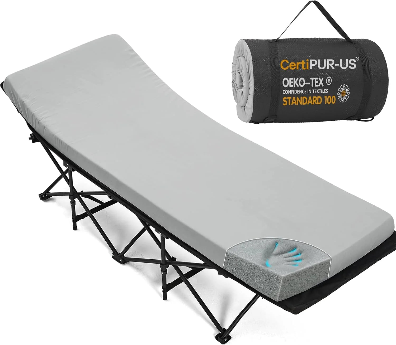 CYMULA Camping Cot Pad 2 Inch Memory Foam, Camping Pad for Folding Cot and Foldable Cot, Portable Roll Up Camp Gear for bifanuoyard