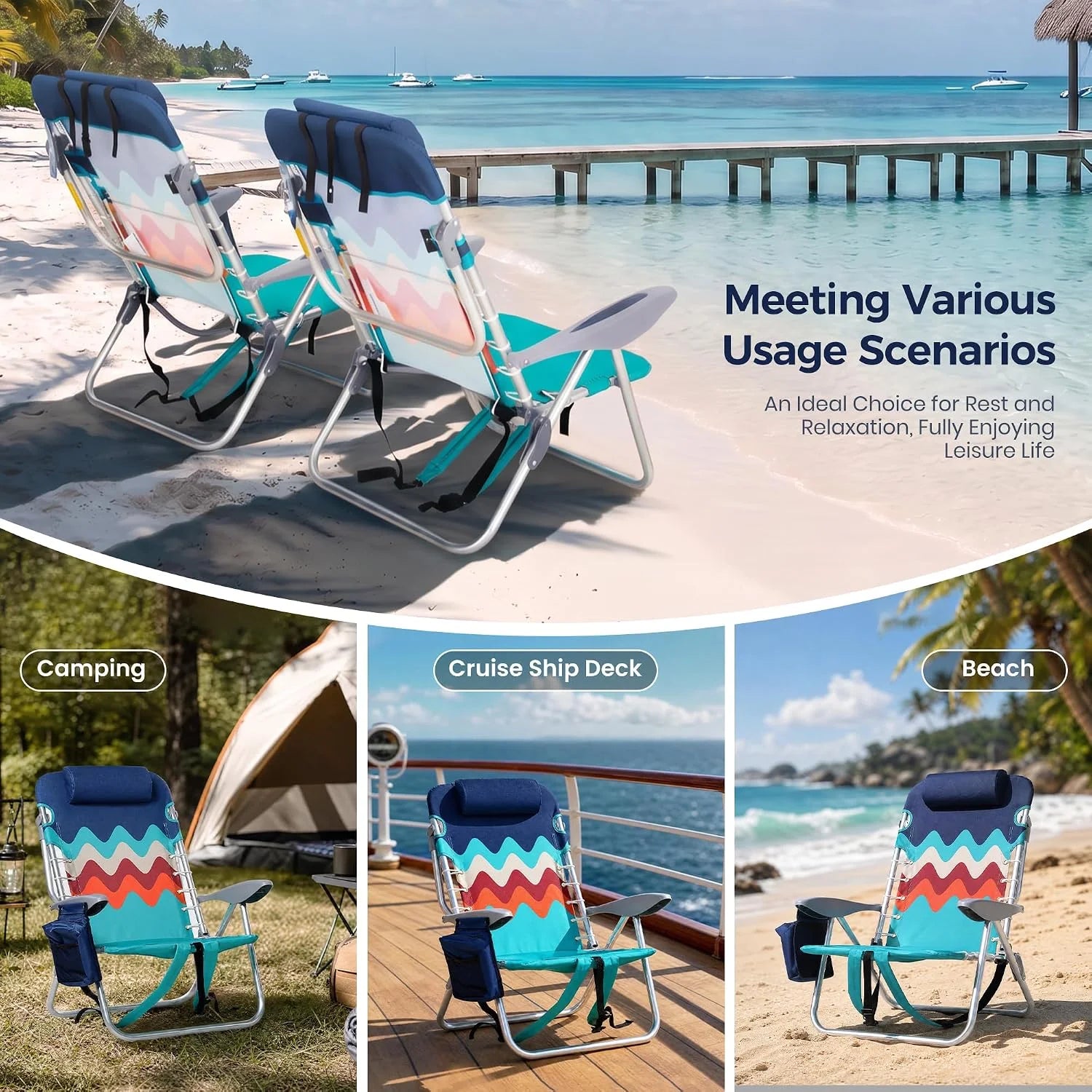 New Arrivals PARTY Backpack Beach Chairs 2 Pack Aluminum Lightweight Folding Reclining Beach Chairs, 4 Positions Classic Lay - Image 9