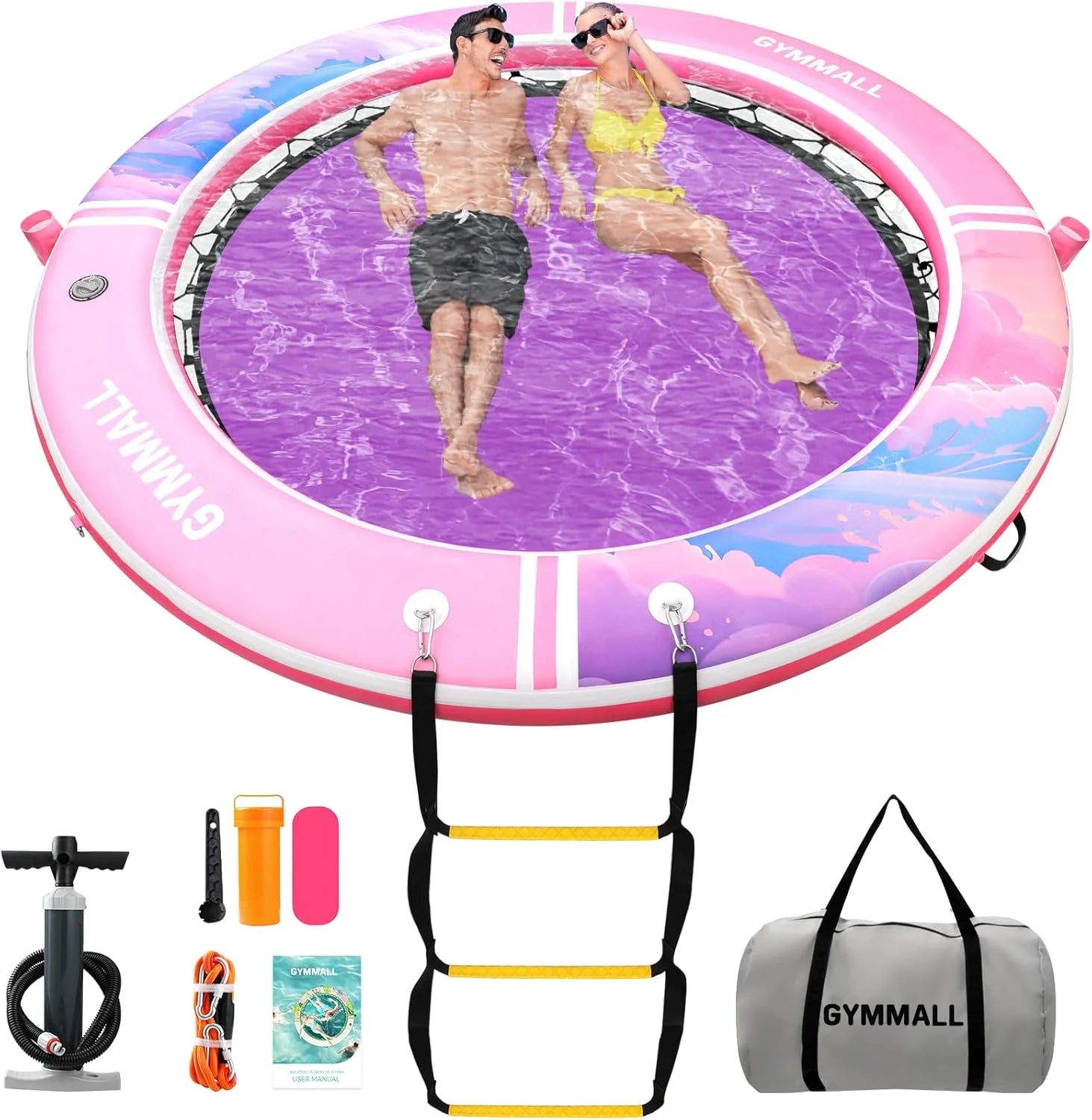 GYMMALL Inflatable Water Hammock Floating Dock 8 FT with Mesh, Tanning Pool Raft Round Ring for Adults bifanuoyard - Image 6