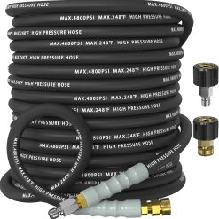 3/8 Pressure Washer Hose 50FT 4800 PSI, Kink Resistant Steel Braided Layer & NonMarking Rubber for Hot/Cold