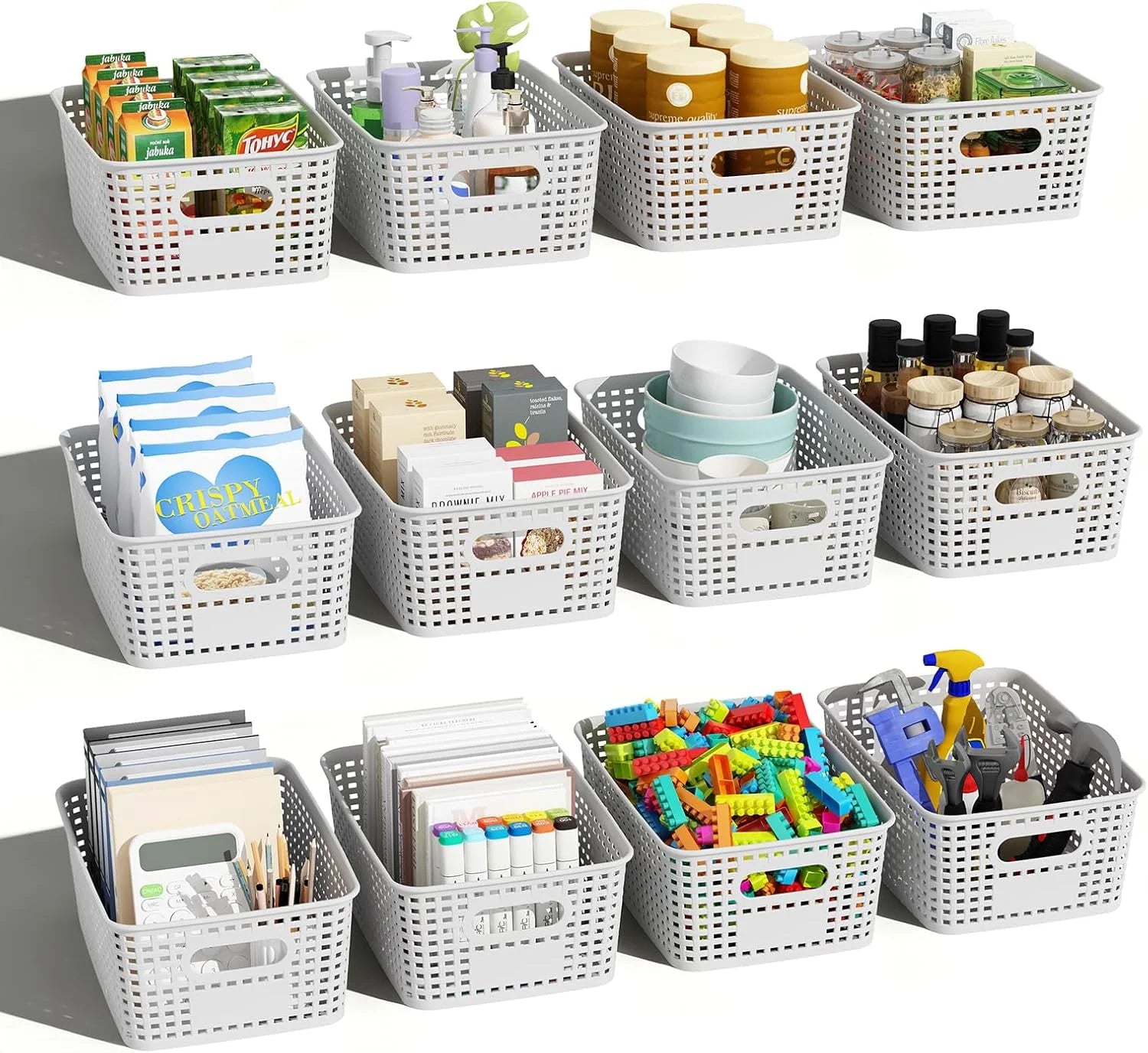 Plastic Storage Basket for Organizing 12 Pack Small Storage Bins Container for Shelves, White Shelf Baskets with bifanuoyard - Image 2