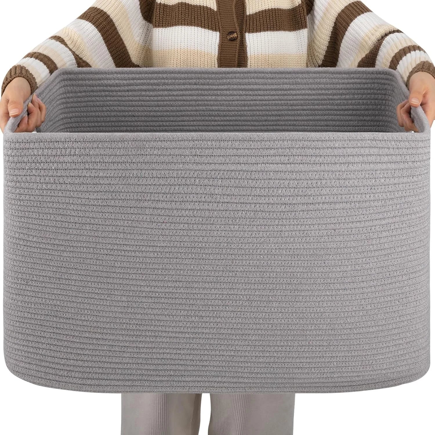 Large Blanket Basket, Storage Baskets with Handle, Rectangle Woven Cotton Rope Basket, Toy Organizer Bins, 22 x bifanuoyard - Image 13
