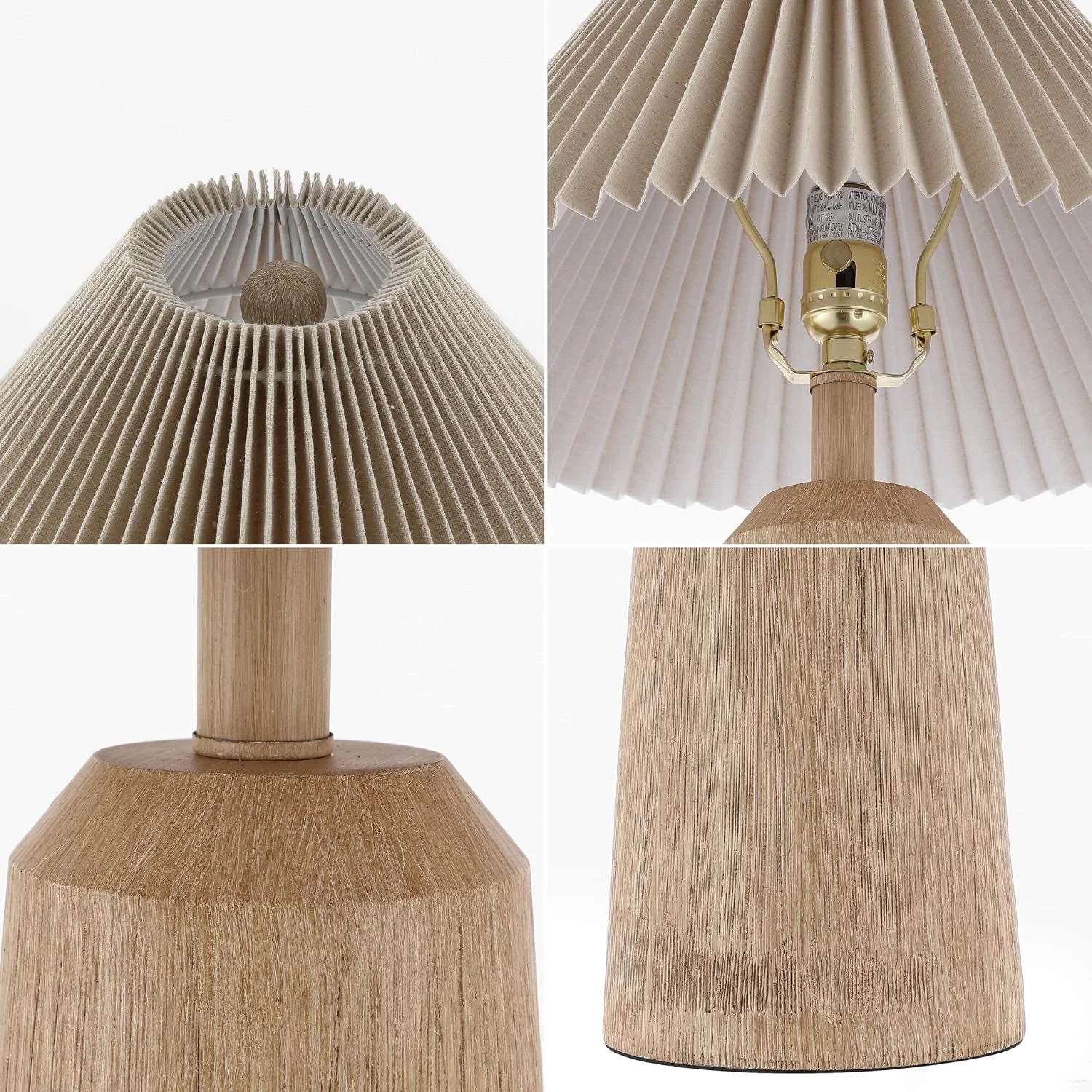 New Arrivals Y 20.5 Beige Wood Finish Resin Cylinder Table Lamp Modern Rustic Scandinavian Bedside Lamp for Living Room - Image 6