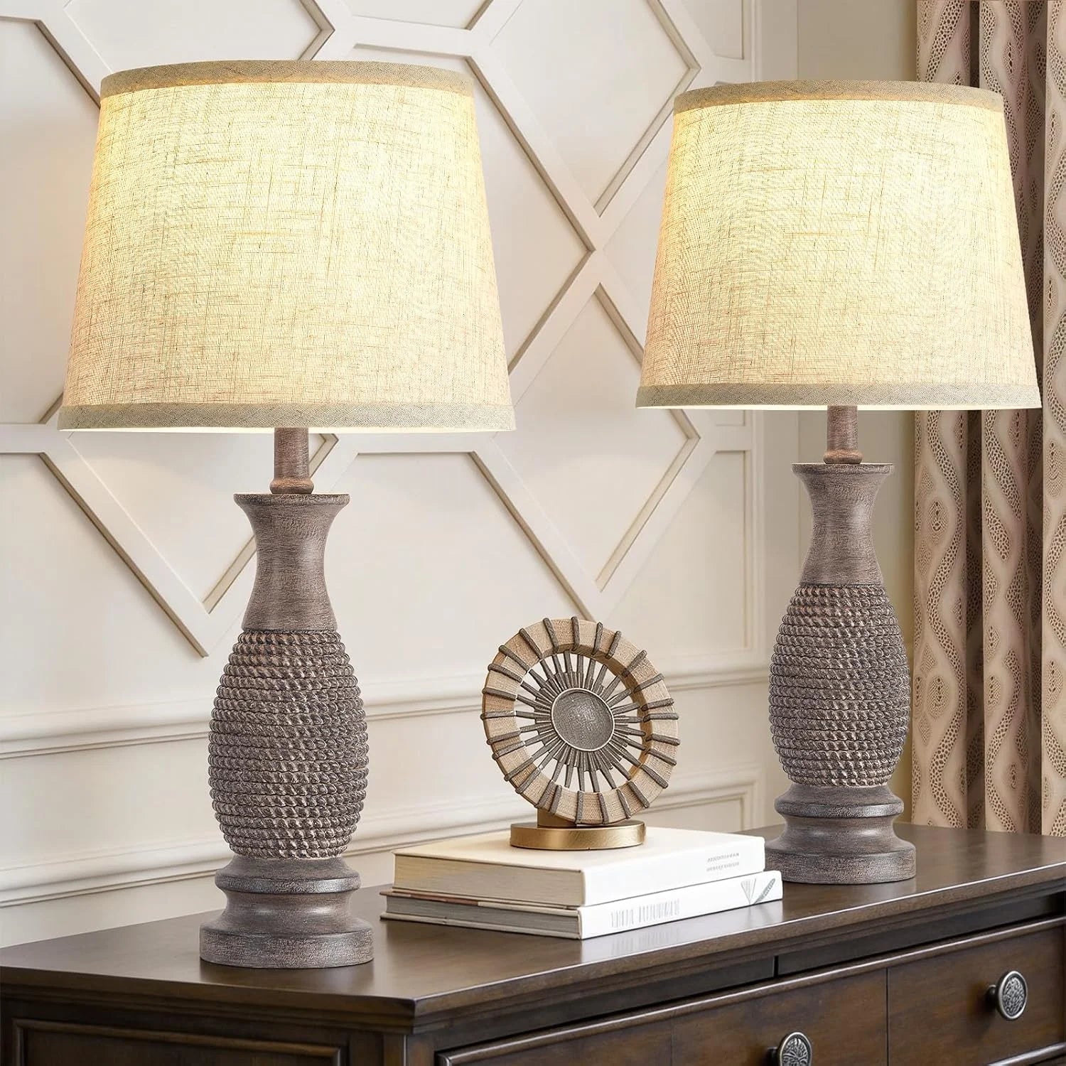 EJIAXIN Table Lamps Set of 2-21.6 Resin Farmhouse Bedside Lamps for Bedroom Living Room, Rotary Switch bifanuoyard - Image 3