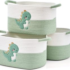 Basket, Woven Baskets for Shelves, White/Brown, 3 Pack Boho Cotton Rope Storage Baskets