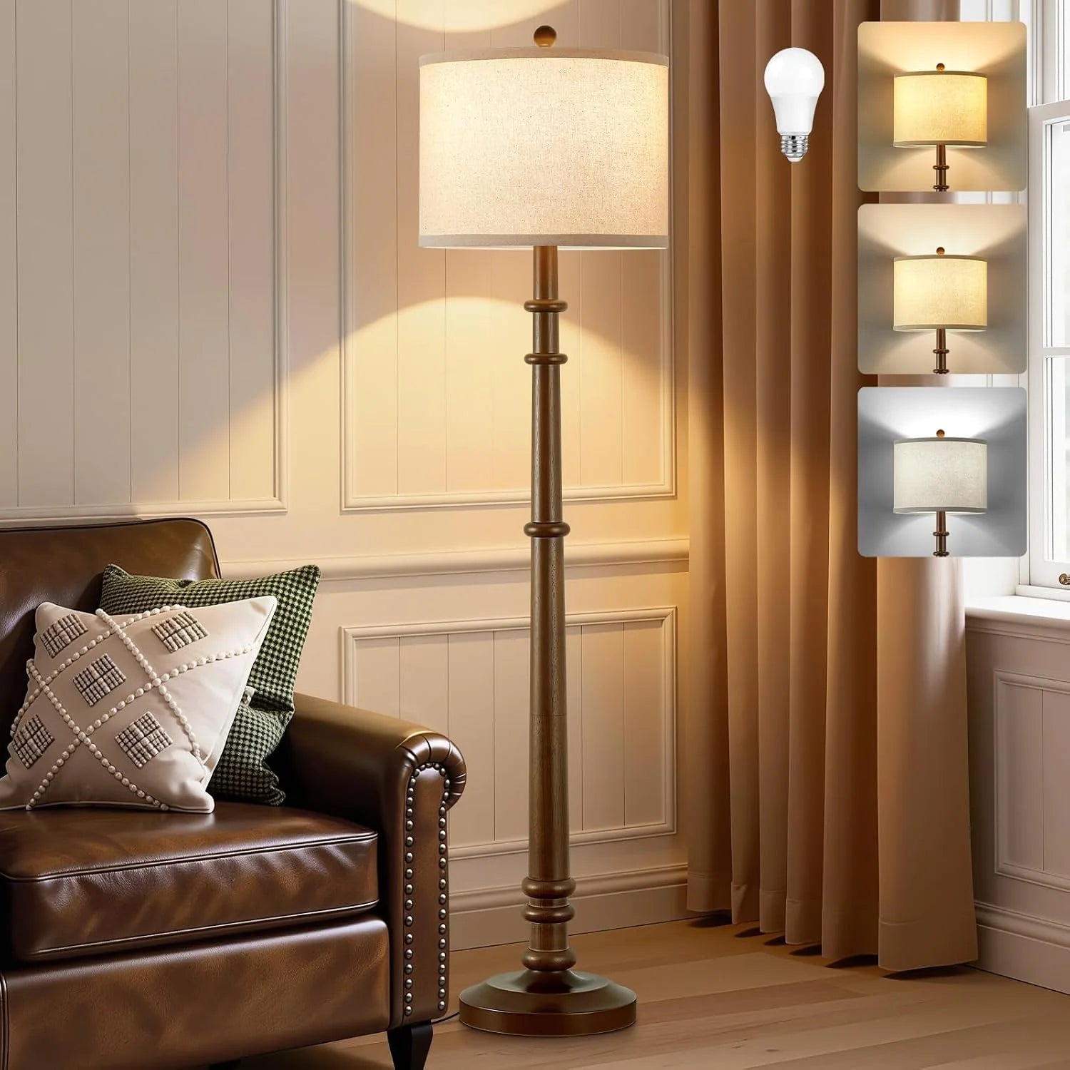 Floor Lamp, Vintage Standing Lamp Reading Light with Linen Shade Retro Tall Lamp for Bedroom Office bifanuoyard - Image 6