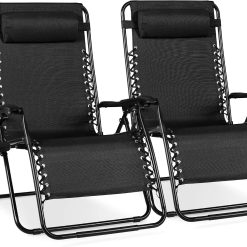 Alternative view of New Arrivals Choice Products Set of 2 Adjustable Steel Mesh Zero Gravity Lounge Chair Recliners w/Pillows and Cup Holder Trays