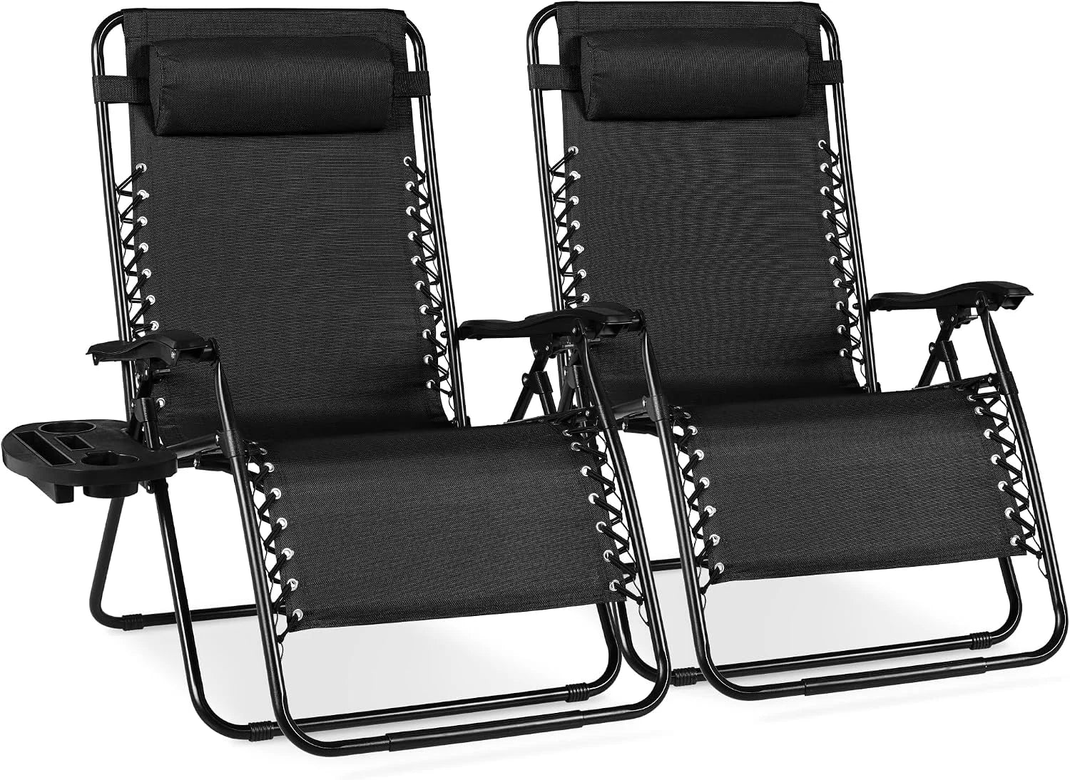 New Arrivals Choice Products Set of 2 Adjustable Steel Mesh Zero Gravity Lounge Chair Recliners w/Pillows and Cup Holder Trays - Image 2