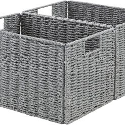 Wicker Storage Basket, Set of 2 Hand-Woven Paper Rope Wicker Basket, Small Storage Baskets for Organizing Toilet bifanuoyard