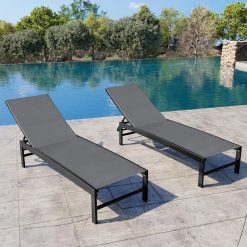 New Arrivals Products Lounge Chair Outdoor Set of 2, Metal Pool Chaise Lounge Chairs, Adjustable Five-Position Tanning