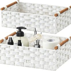 New Arrivals Storage Basket, Set of 2 Hand-Woven Paper Rope Wicker Basket for Organizing with Handle Decorative Storage