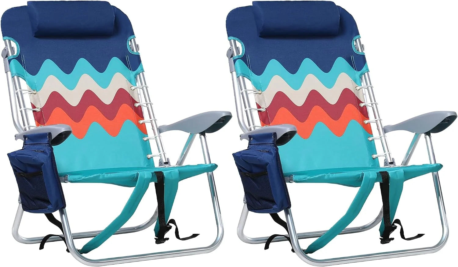 New Arrivals PARTY Backpack Beach Chairs 2 Pack Aluminum Lightweight Folding Reclining Beach Chairs, 4 Positions Classic Lay