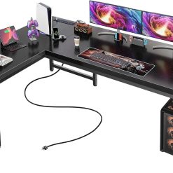 Alternative view of Huuger 63 Inch L Shaped Desk with Power Outlets and USB-C Port, 0.95 Inch Thicker Desktop bifanuoyard
