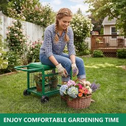 New Arrivals Garden Seat with Wheels, Rolling Garden Stool Heavy Duty Gardening Cart with Seat and 20 Quart Storage Space for Patio