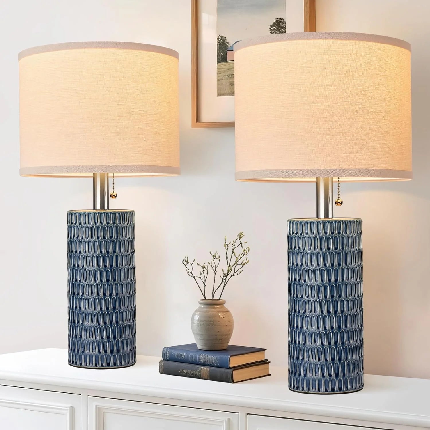 Reaketon 20.5 Modern Ceramic Table Lamps for Bedroom Set of 2, Farmhouse Table Lamp for Living Room Office Dorm bifanuoyard - Image 8