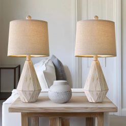 Alternative view of PoKat 20.25" Retro Farmhouse Table Lamp Set of 2, Living Room & Bedroom Rustic Linen Bedside Nightstand Lamps for Kids bifanuoyard