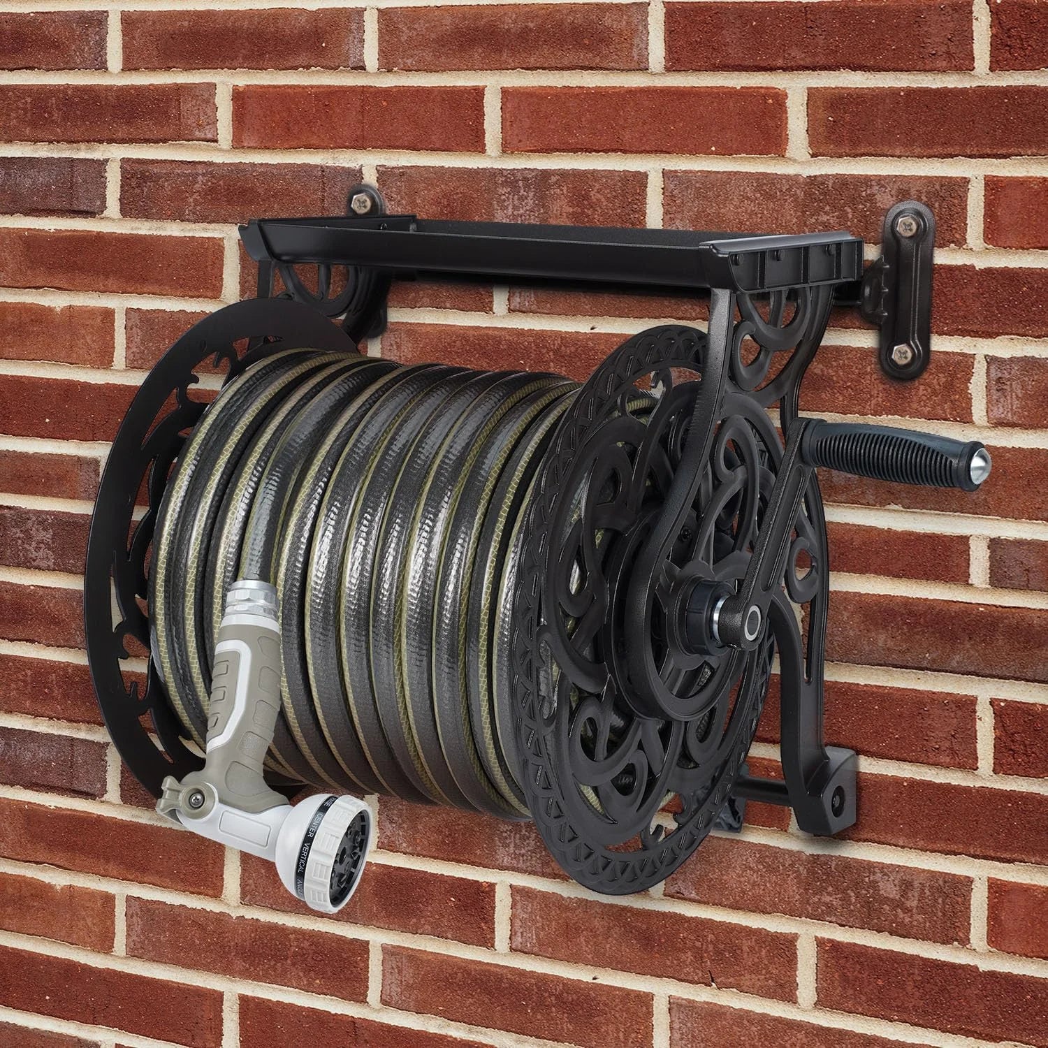 New Arrivals Wall Mount Garden Hose Reel for Outside, Holds 125 ft x 5/8" Hose Storage, Decorative Heavy Duty Water Hose - Image 4