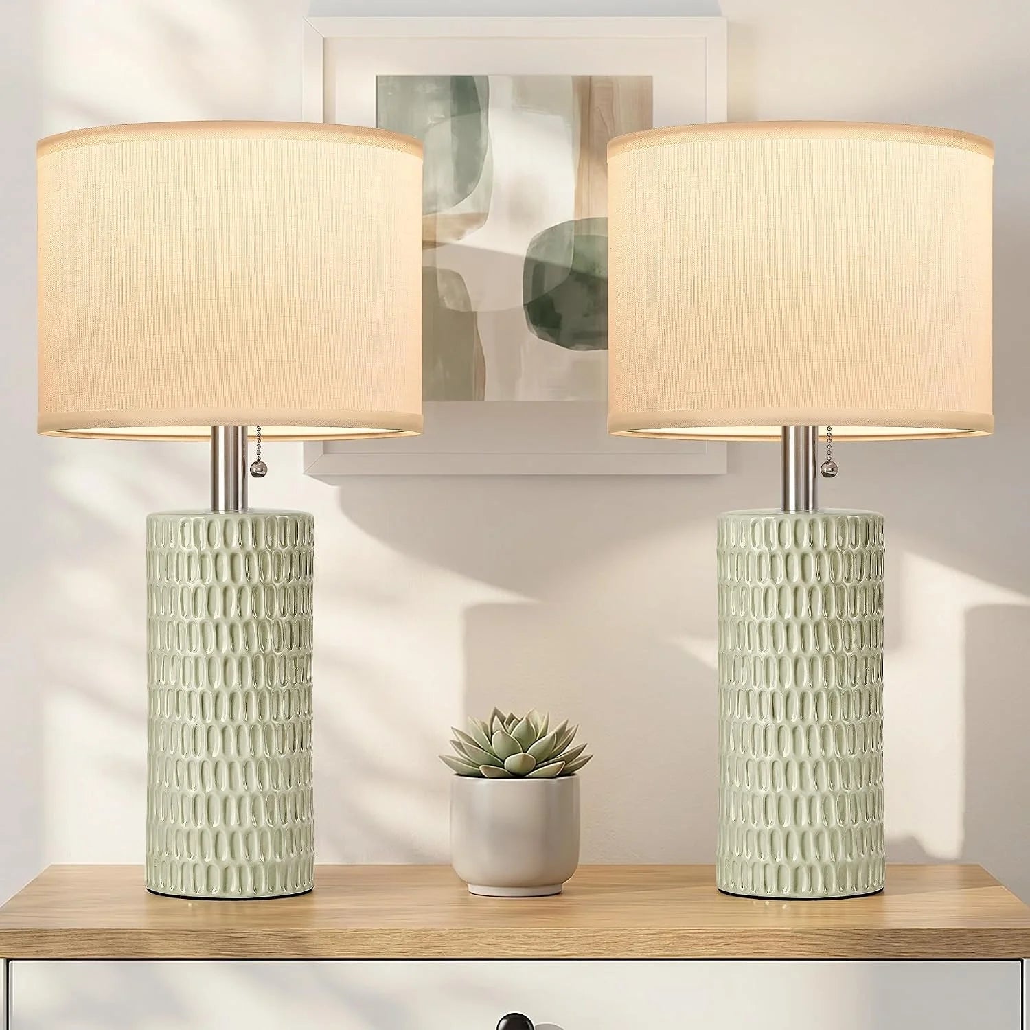 Reaketon 20.5 Modern Ceramic Table Lamps for Bedroom Set of 2, Farmhouse Table Lamp for Living Room Office Dorm bifanuoyard - Image 7