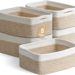 New Arrivals Small Woven Storage Baskets for Shelves, Gift Baskets Empty, 11.8×7.9×4.7, Decorative Cotton Rope Baskets