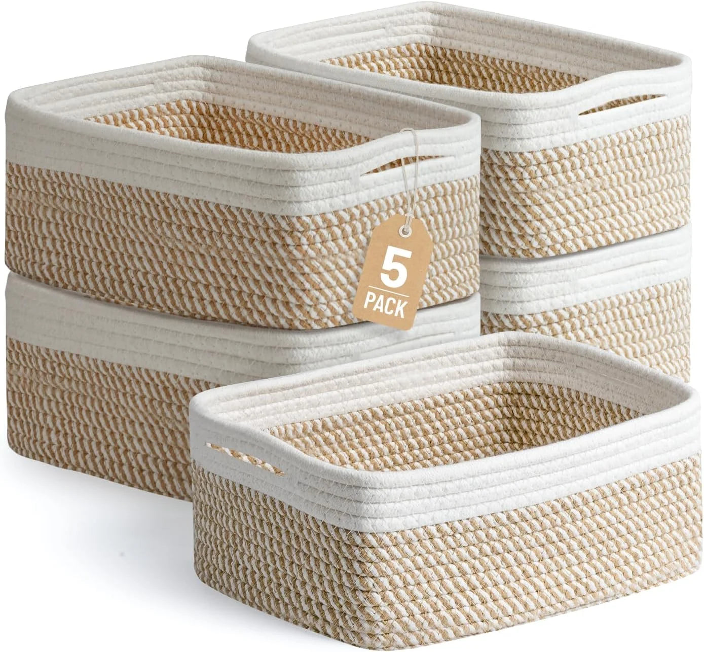 New Arrivals Small Woven Storage Baskets for Shelves, Gift Baskets Empty, 11.8×7.9×4.7, Decorative Cotton Rope Baskets