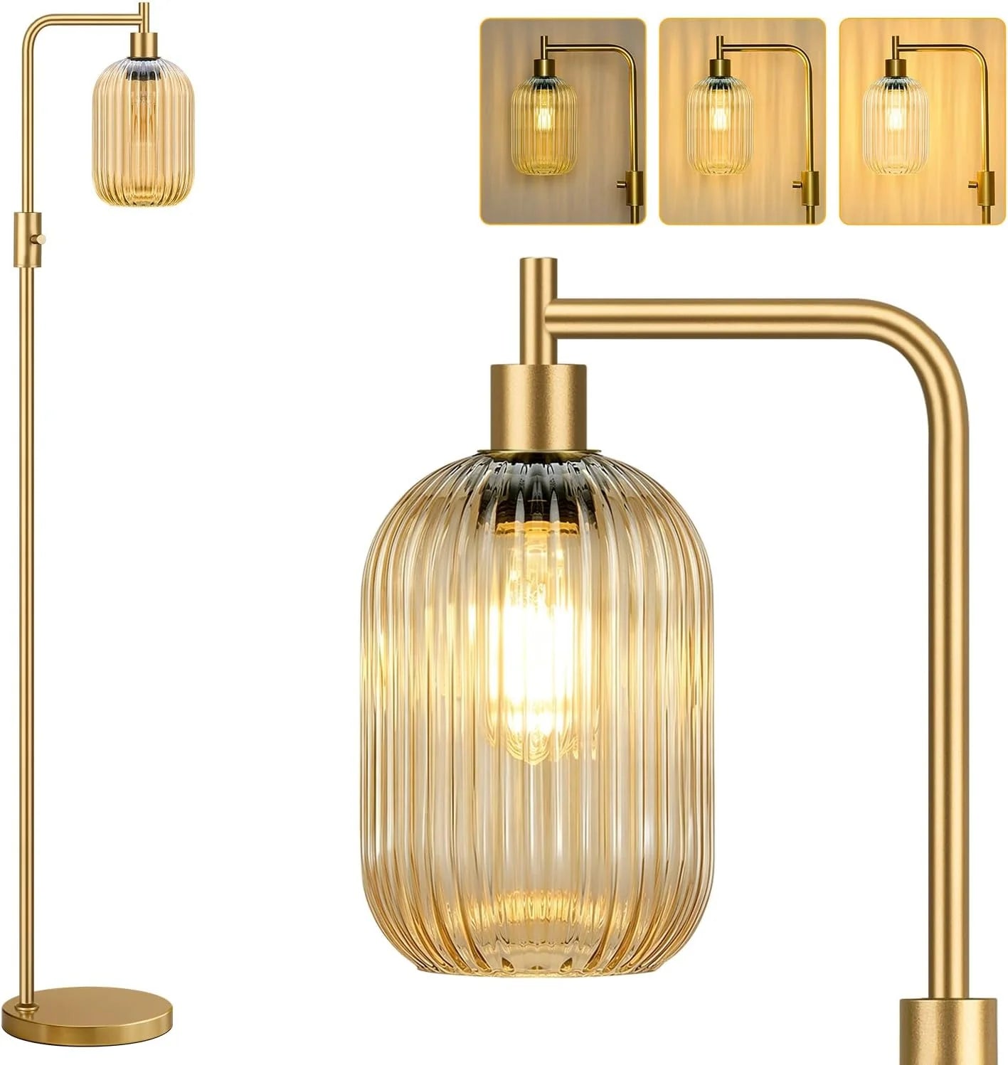 Dimmable Floor Lamp for Living Room with Clear Glass Lampshade, Bulb Included, 900LM, Arc Standing Tall Lamp for Bedroom bifanuoyard - Image 13
