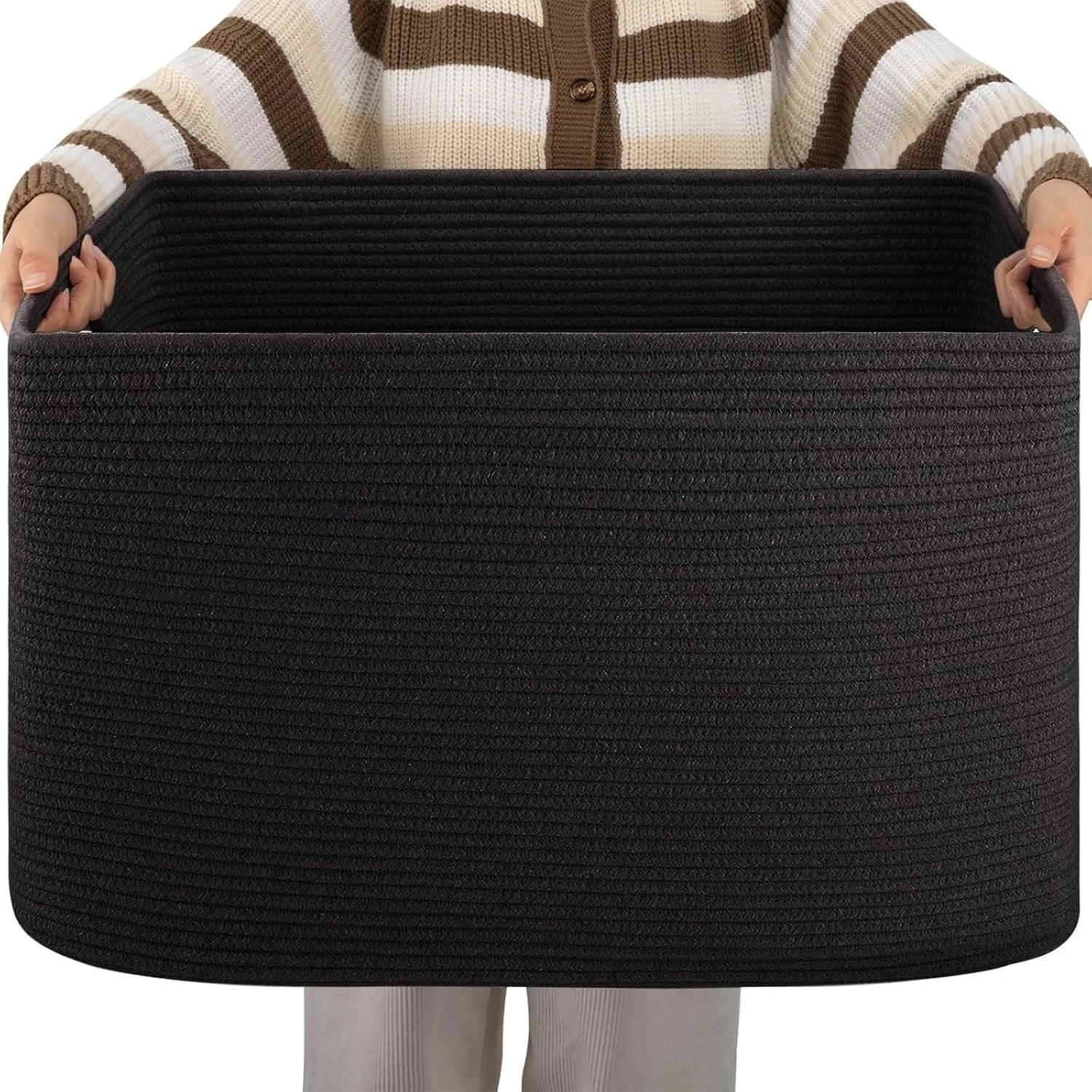 Large Blanket Basket, Storage Baskets with Handle, Rectangle Woven Cotton Rope Basket, Toy Organizer Bins, 22 x bifanuoyard - Image 9