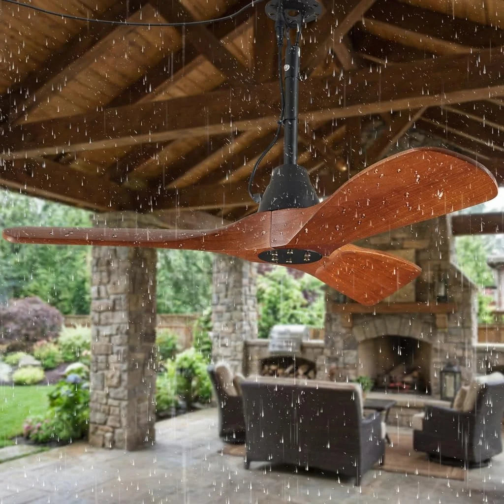 New Arrivals 3 Blades Wood Outdoor Ceiling Fan with Light for Patios, Farmhouse Rustic Ceiling Fans with Lights - Image 10