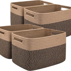 4 Pack Storage Basket, 13x9x7.8 Cotton Rope Baskets for Shelves, Closet Organizer for Bedroom & Living Room, Soft bifanuoyard