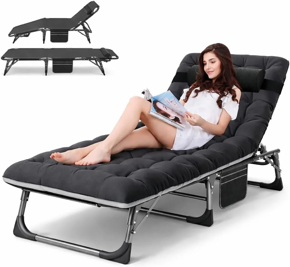 New Arrivals Heavy Duty Tanning Chair, Outdoor 5-Position Folding Chaise Lounge Chair with Pad, Portable Beach Lounge Chair - Image 14