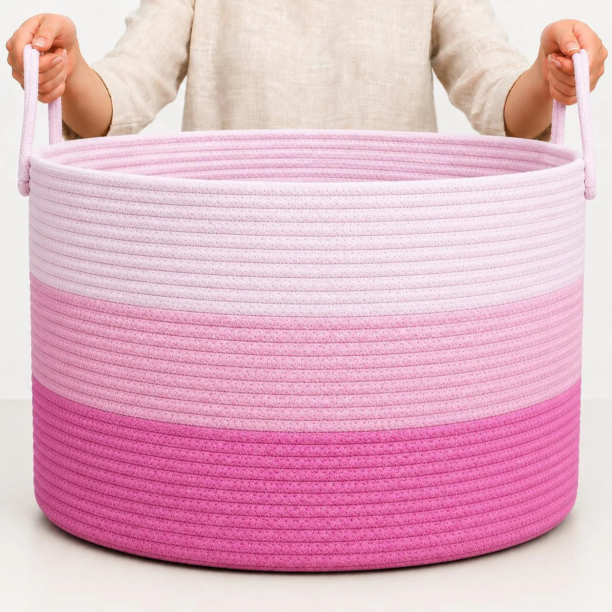 OrganiHaus Round Toy Basket & Blanket Basket, Cotton Rope 20×13, Full Honey, Round Cotton Rope Basket, 20×13 bifanuoyard - Image 20